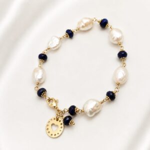 Pulseira pedra natural (sodalita e pérola de água doce)
