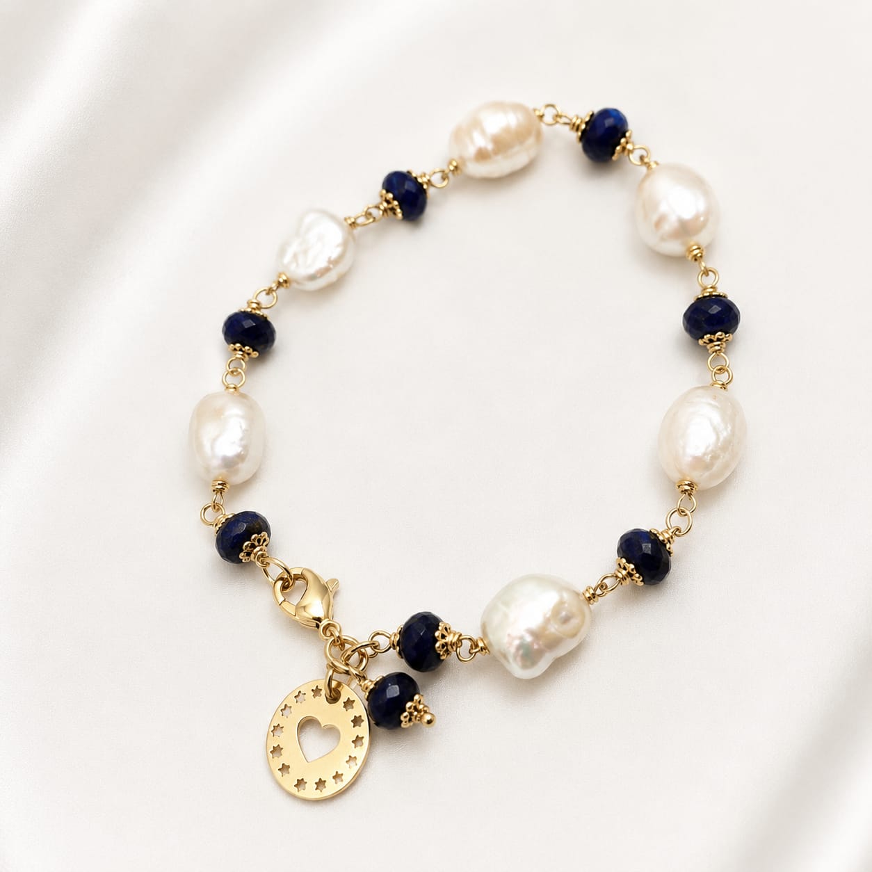 Pulseira pedra natural (sodalita e pérola de água doce)