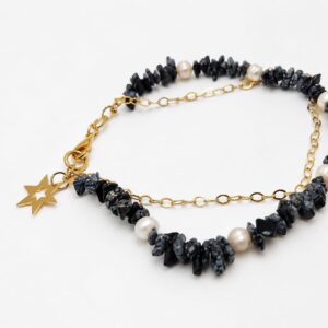 Pulseira pedra natural (onix e perola de água doce)