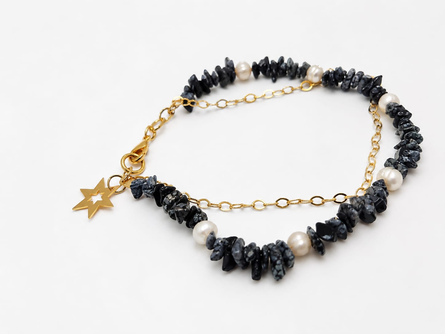Pulseira pedra natural (onix e perola de água doce)