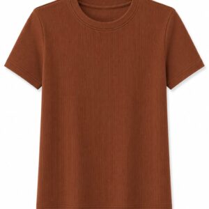 T-SHIRT CANELADA MARROM (P, G)