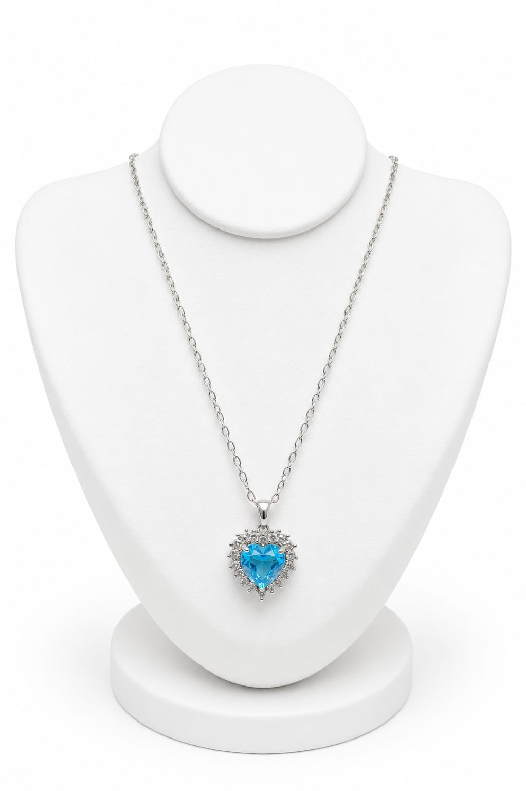 Colar coração na cor azul aqua (banho de ródio)