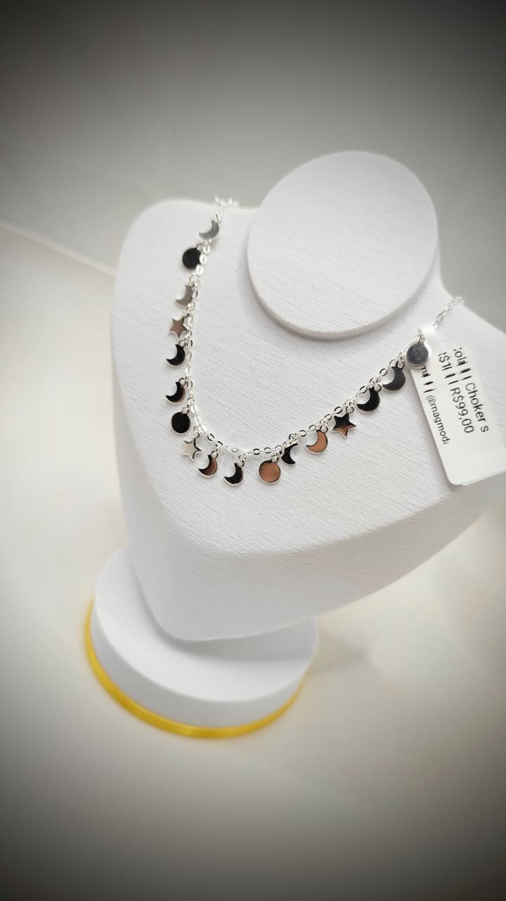 Choker com pingentes (lua,sol e estrela)