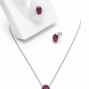 Conjunto rosa banho de ródio branco