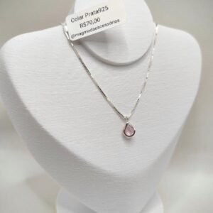 Colar prata 925 (gotinha rosa claro)