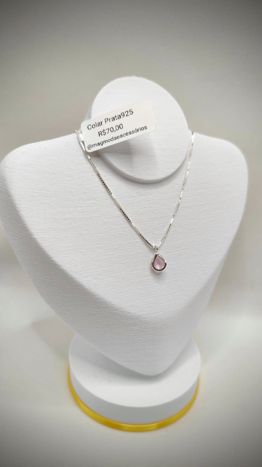 Colar prata 925 (gotinha rosa claro)