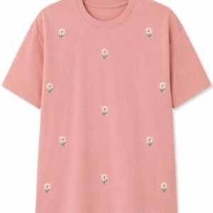 T-shirt bordada cor rosa bloom ( GG )