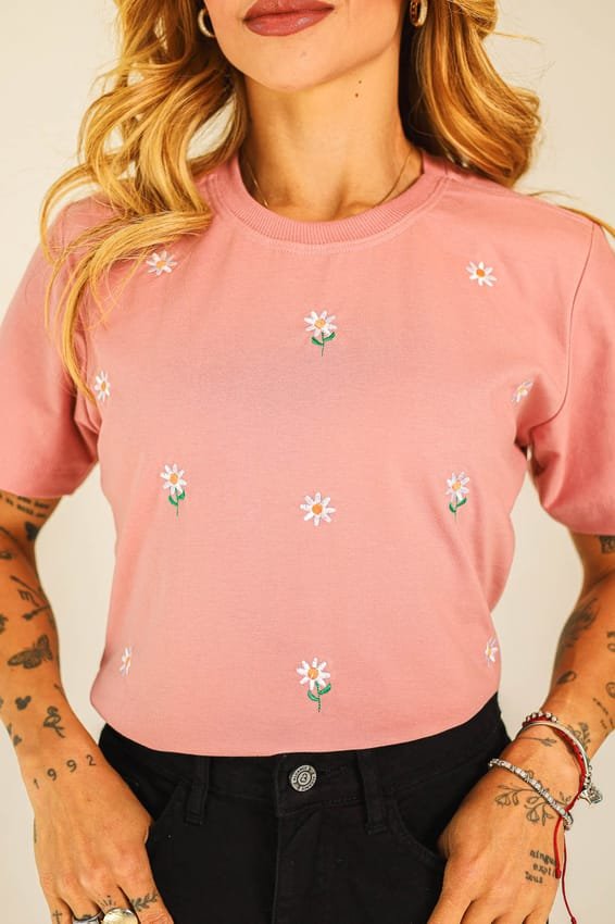 T-shirt bordada cor rosa bloom ( GG ) - Imagem 2