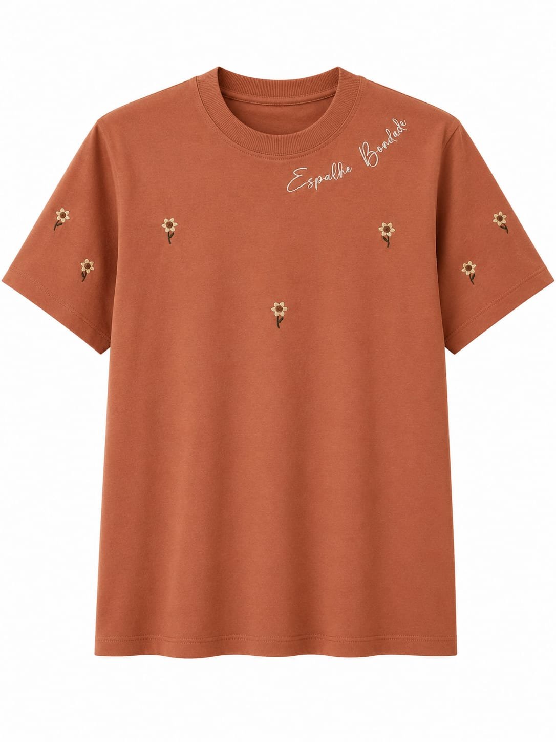 T-shirt bordada cor marrom mocha mousse ( P, M )